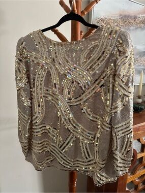 Vintage Jack Bryan Sequin Evening Cocktail Top Shirt Blouse Size 16 RARE